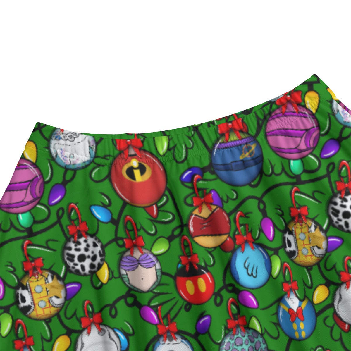 Festive Character Baubles on Green - Women's Pocket Midi Skirt