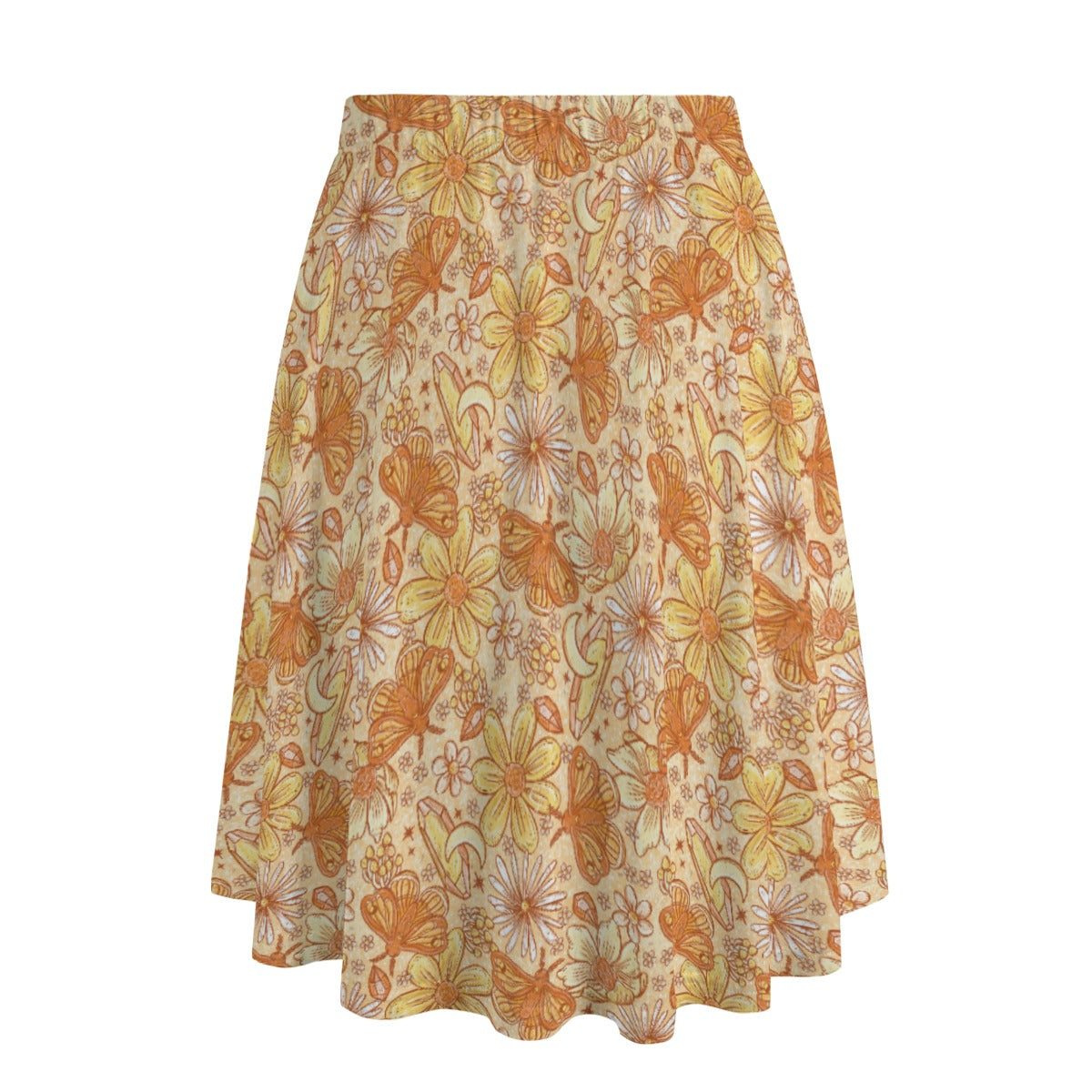 Orange Crystal Moths - Women's Pocket Midi Skirt