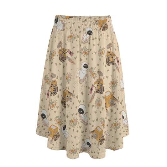 Botanical Robot Love Story - Women's Pocket Midi Skirt