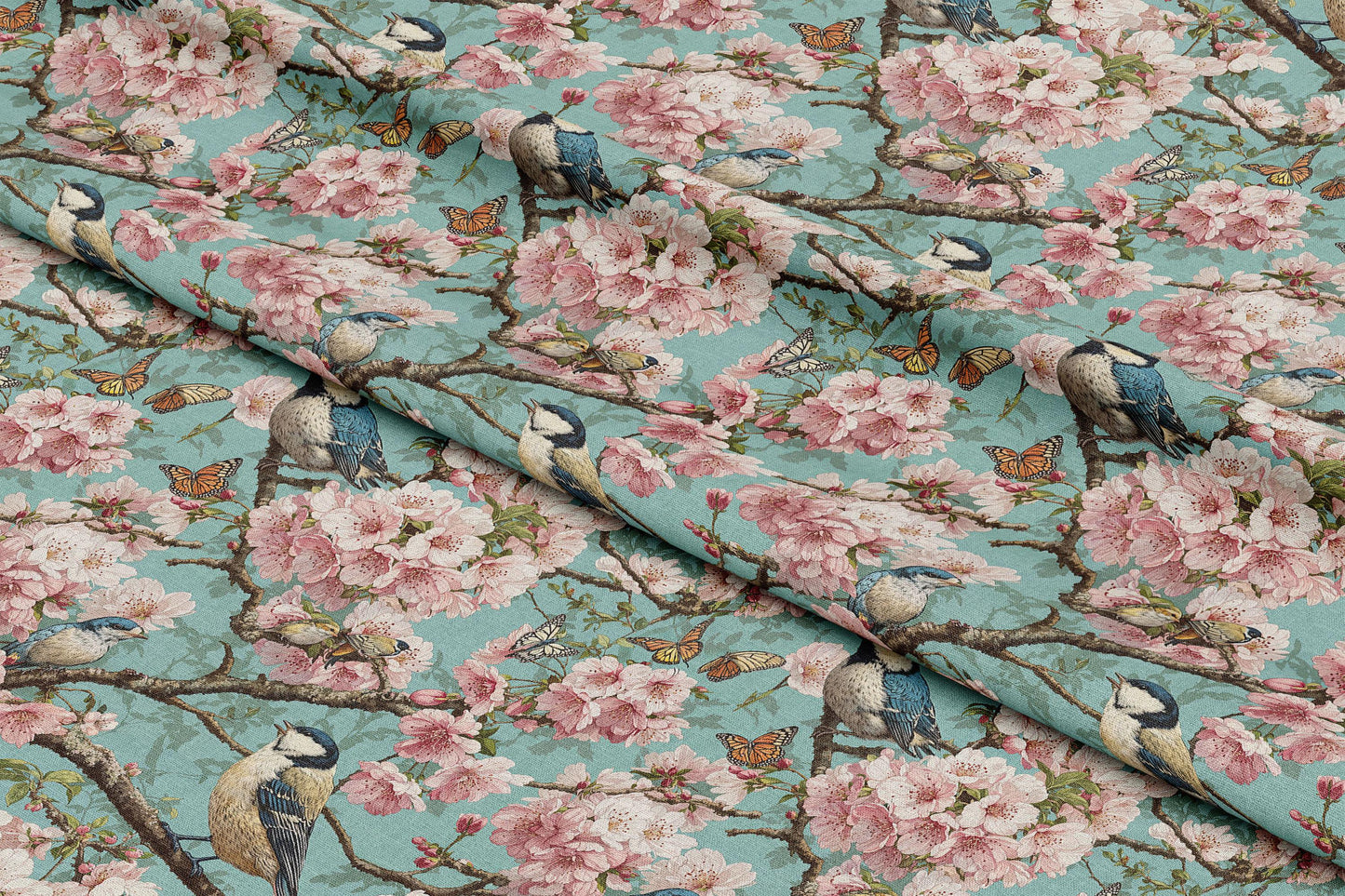 Spring Birds and Blossom Branches - Digital Seamless Pattern