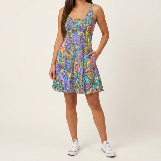 Golden Hair Storybook Scenes - Women's Sleeveless Pocket Skater Dress