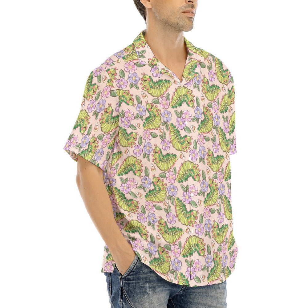 Cheerful Caterpillar Garden - Men's Hawaiian Button Up Shirt
