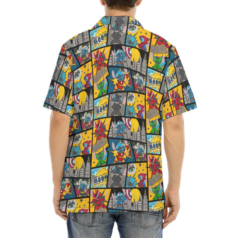 Superhero Stitch - Comic Action - Men's Hawaiian Button Up Shirt