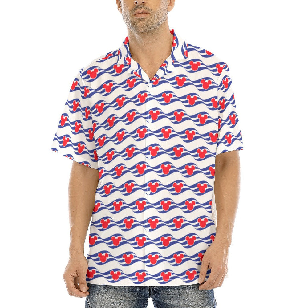 Nautical Cruise Logo Print - Men's Hawaiian Button Up Shirt