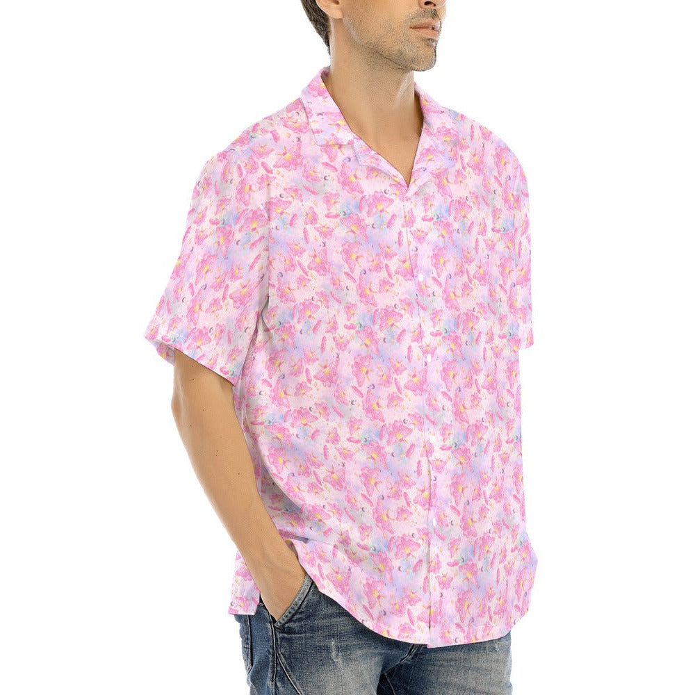 Pink Crystal Lunar Moths - Men's Hawaiian Button Up Shirt