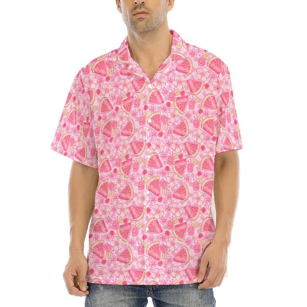 Summer Fruits - Watermelon - Men's Hawaiian Button Up Shirt