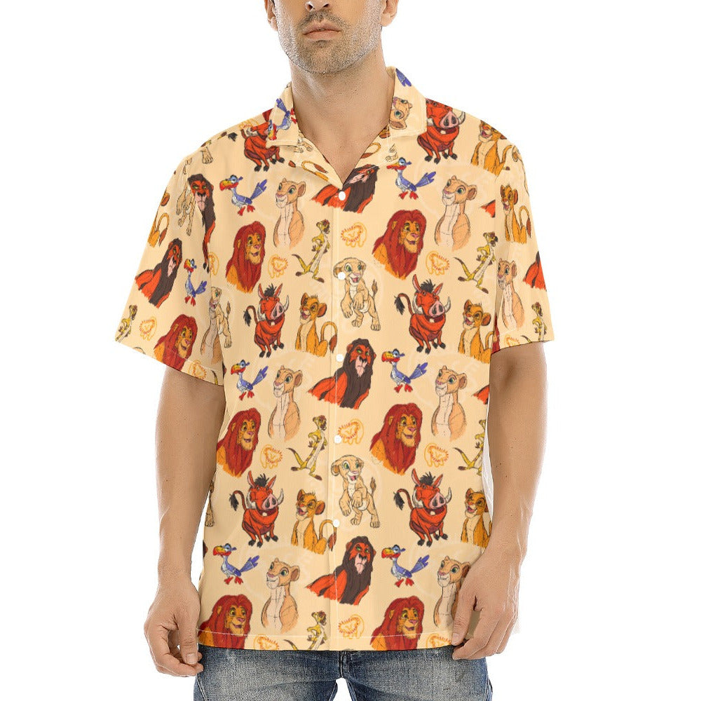 Sketched Savanna Friends - Men's Hawaiian Button Up Shirt