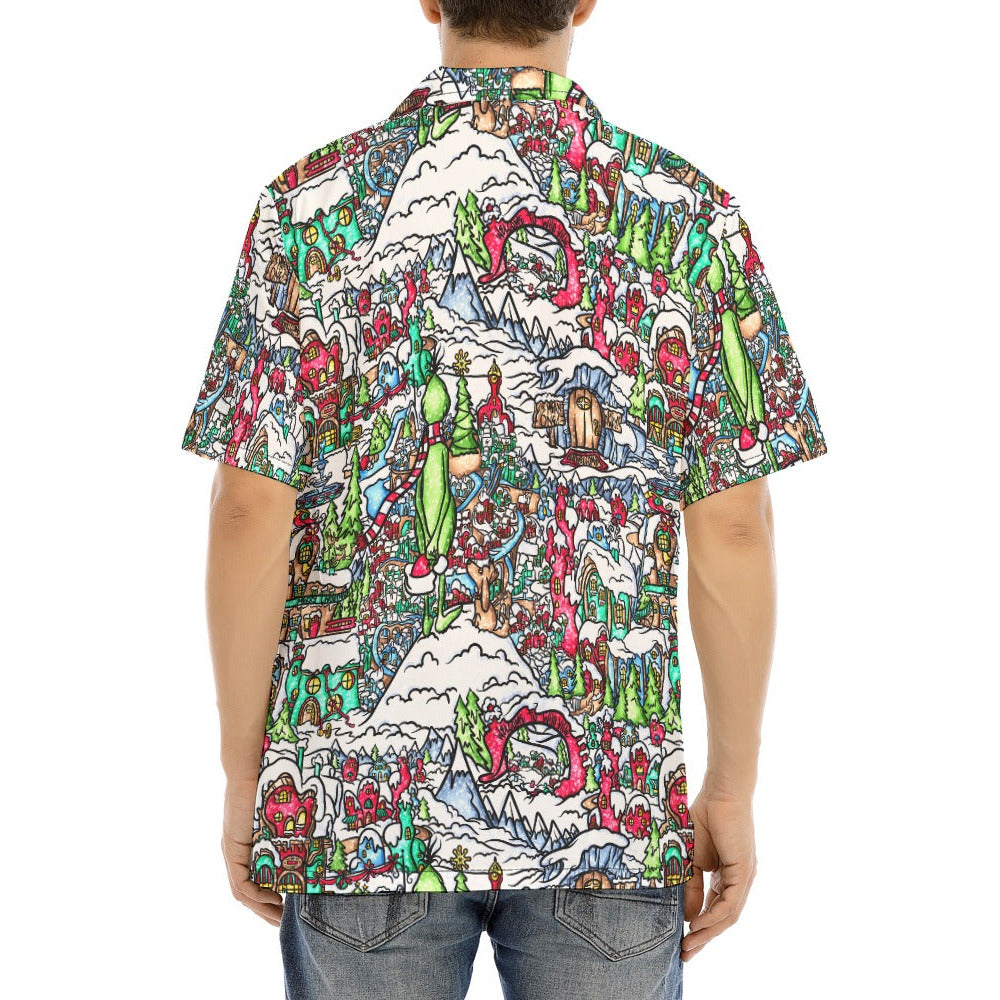Whimsical Village Winter Wonderland - Men's Hawaiian Button Up Shirt