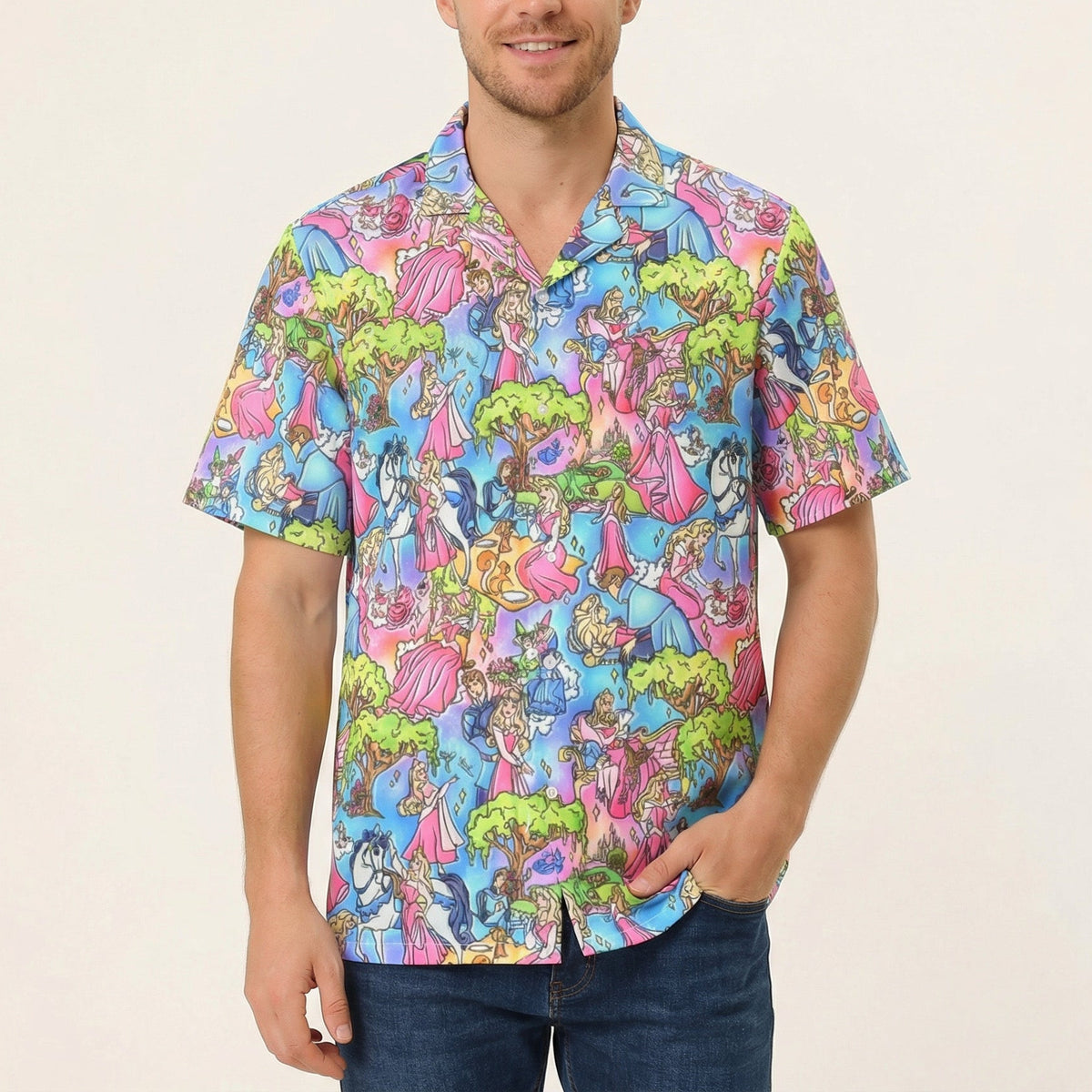 Dreaming Princess Storybook Scenes - Men's Hawaiian Button Up Shirt