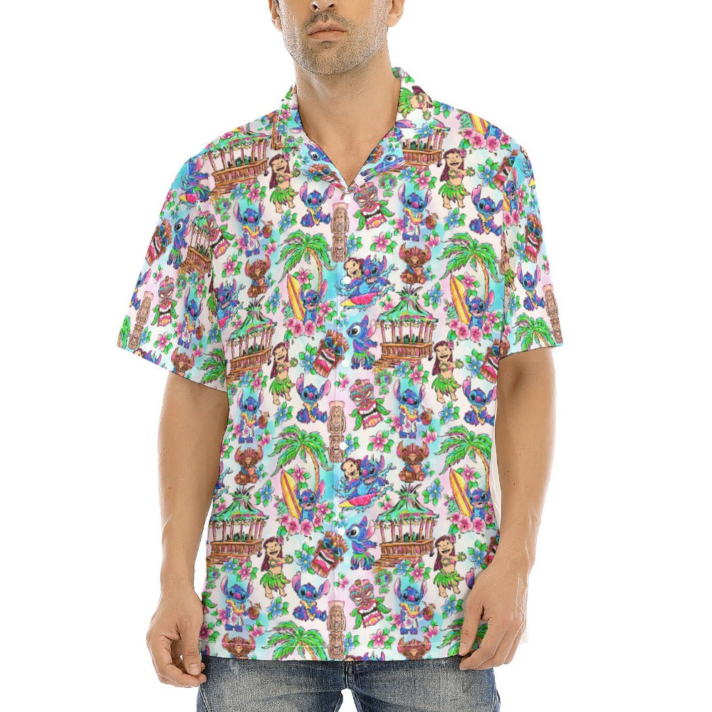 Bright Island Chaos Hand Drawn - Men's Hawaiian Button Up Shirt