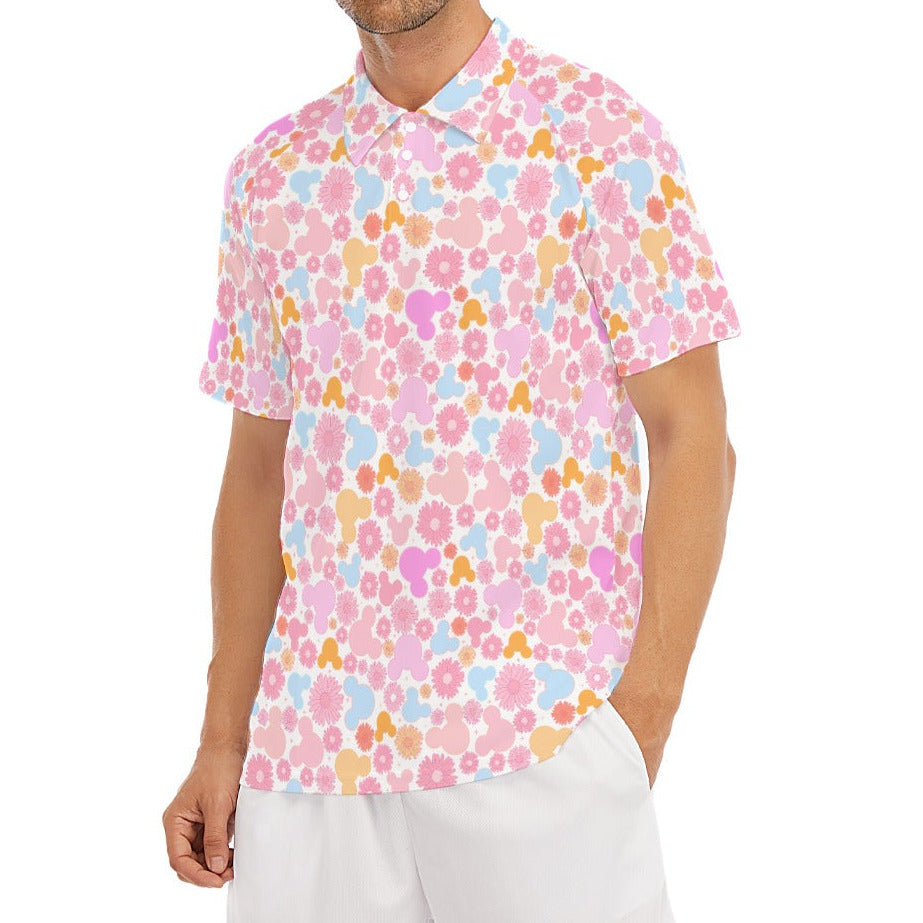 Retro Floral Mouse - Men's Polo Shirt