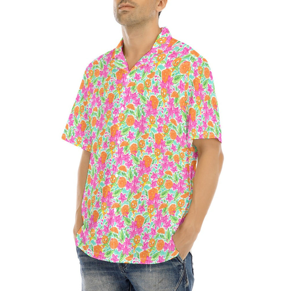 Tropical Citrus Bloom - Men's Hawaiian Button Up Shirt