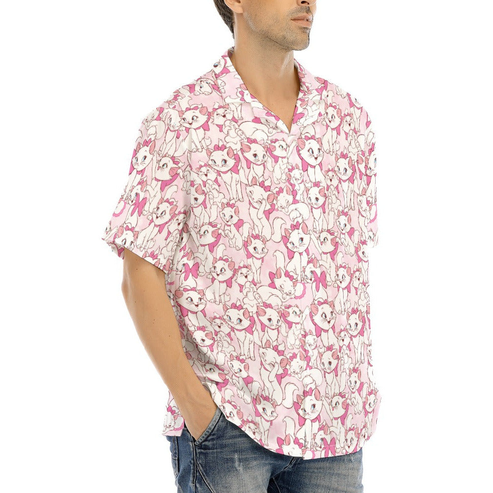 Sweet Kitten with Pink Bow - Men's Hawaiian Button Up Shirt