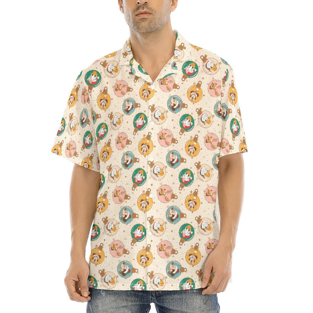 Golden Holiday Baubles - Men's Hawaiian Button Up Shirt
