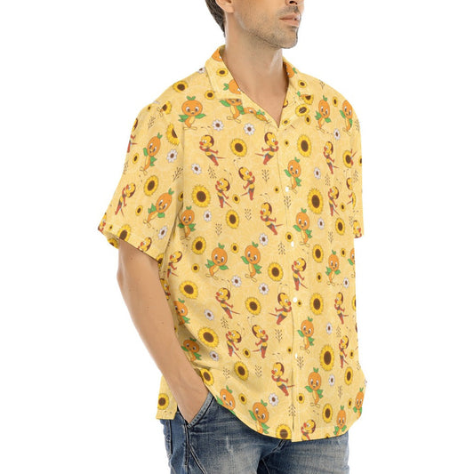 Cheerful Bee & Citrus Bird - Men's Hawaiian Button Up Shirt