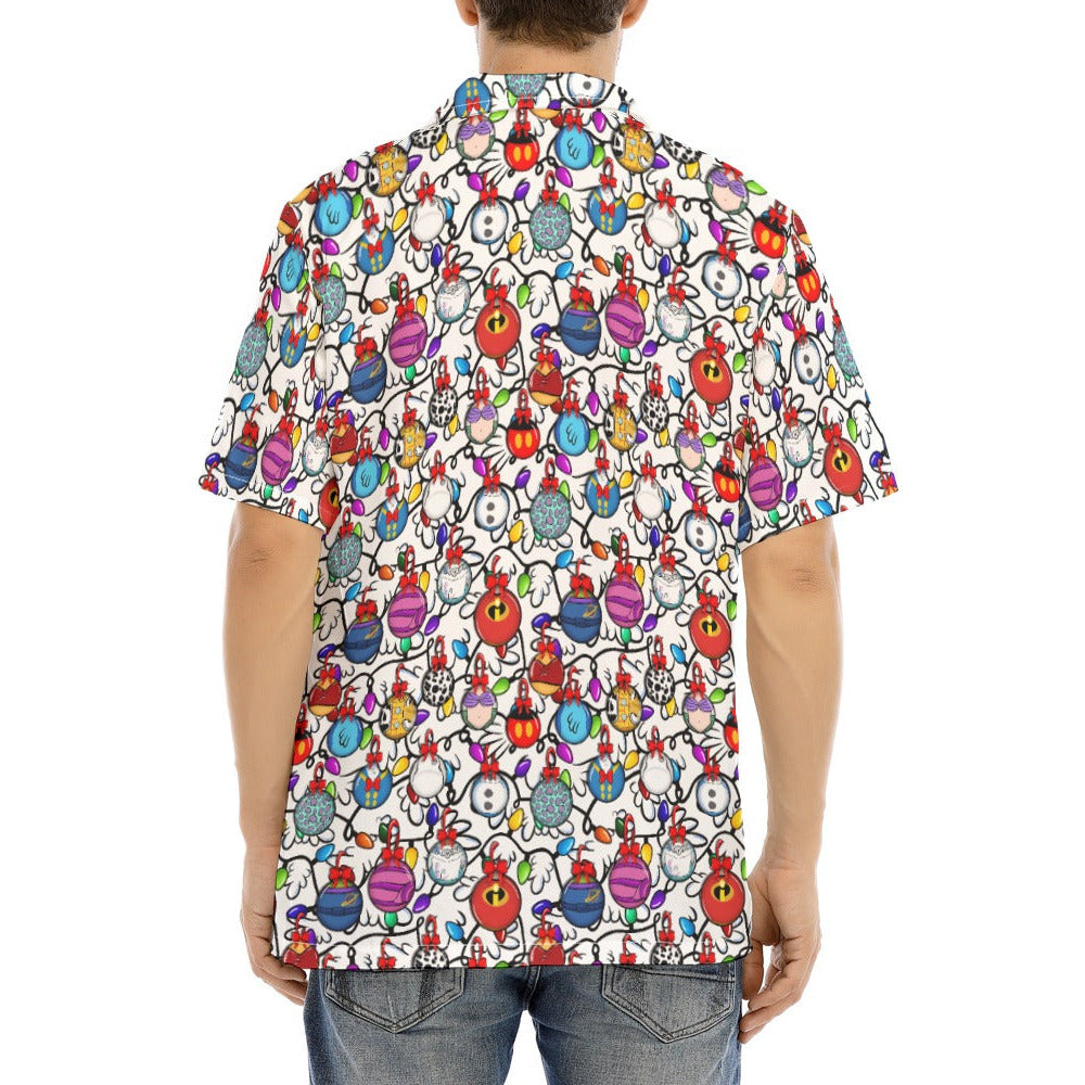 Festive Character Baubles on White - Men's Hawaiian Button Up Shirt