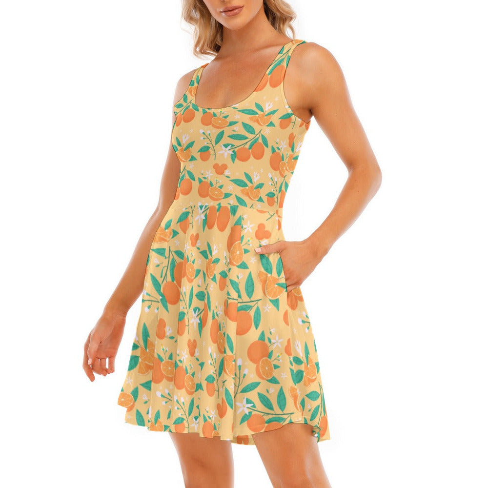 Hidden Citrus Delight - Women's Sleeveless Pocket Skater Dress