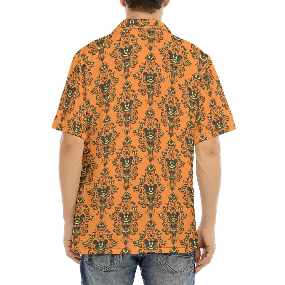 Haunted Halloween Mansion Wallpaper - Men's Hawaiian Button Up Shirt