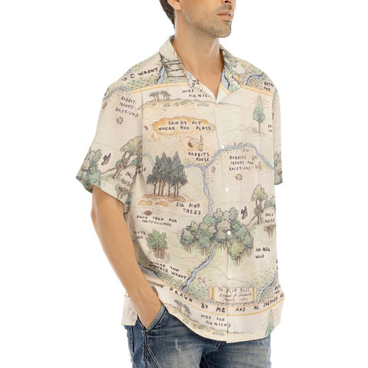 Hundred Acre Map - Men's Hawaiian Button Up Shirt