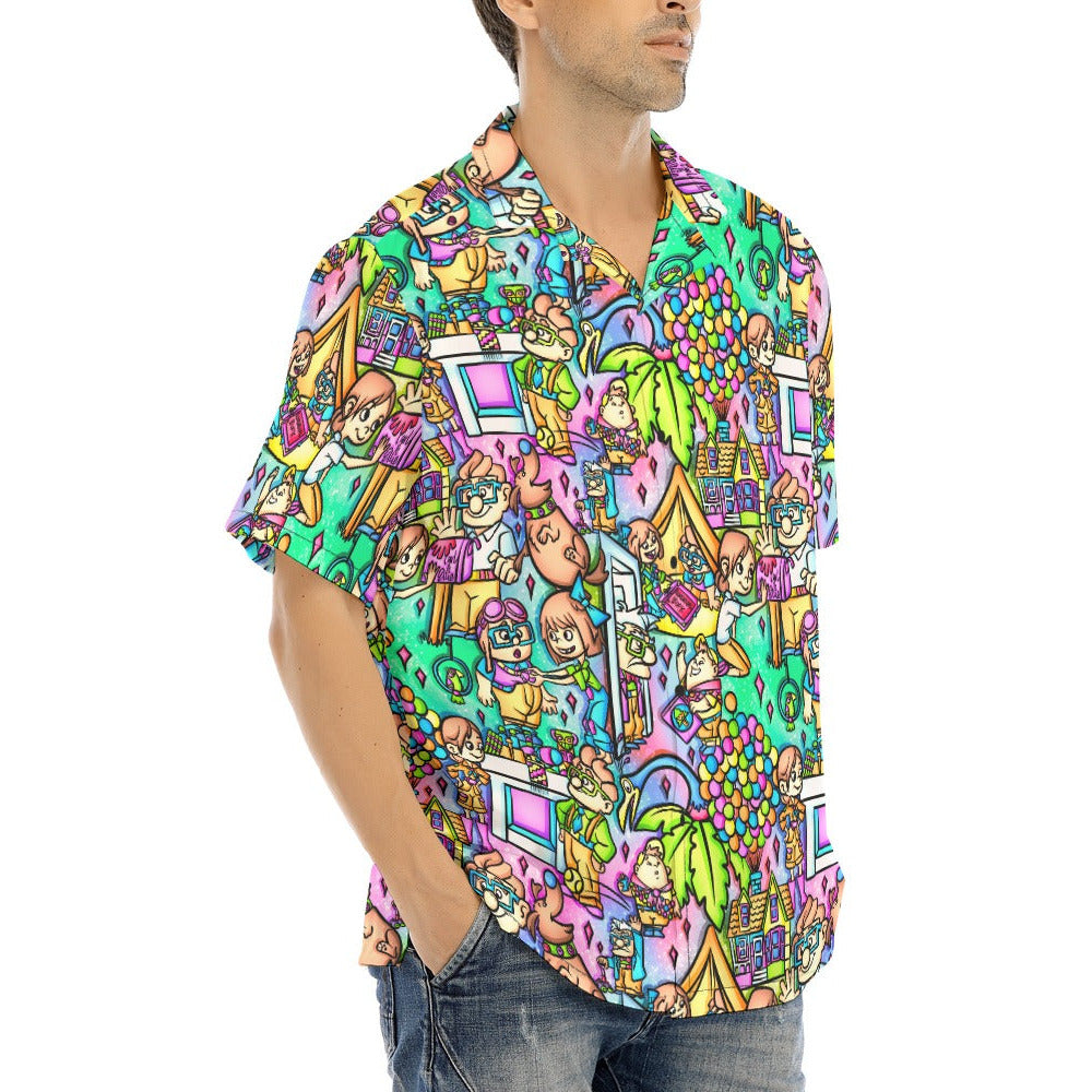 Balloon House Adventure Scenes - Men's Hawaiian Button Up Shirt