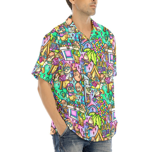 Balloon House Adventure Scenes - Men's Hawaiian Button Up Shirt