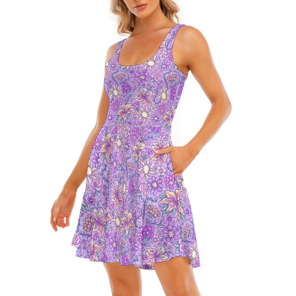 Fairytale Florals – Radiant Sunlight - Women's Sleeveless Pocket Skater Dress