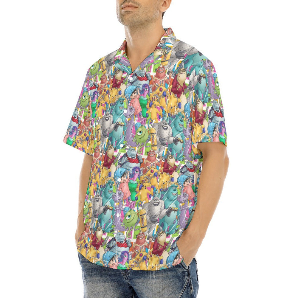 Monster Mayhem Sketched - Men's Hawaiian Button Up Shirt