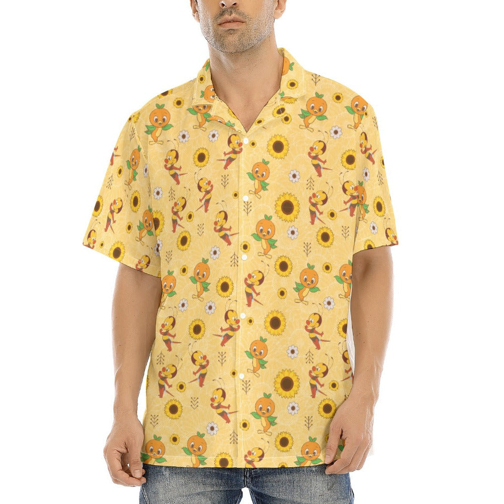 Cheerful Bee & Citrus Bird - Men's Hawaiian Button Up Shirt