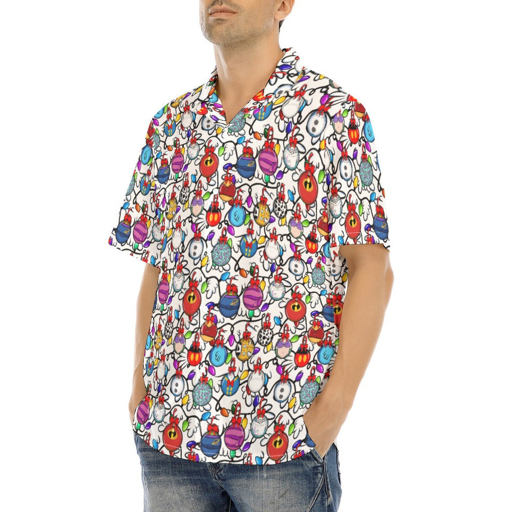 Festive Character Baubles on White - Men's Hawaiian Button Up Shirt