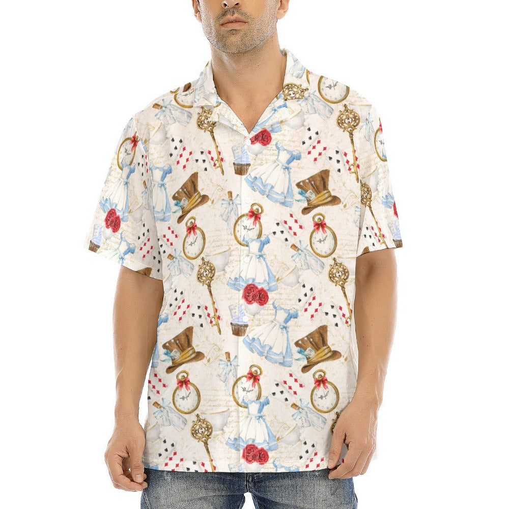 Curious Wonderland Icons - Men's Hawaiian Button Up Shirt