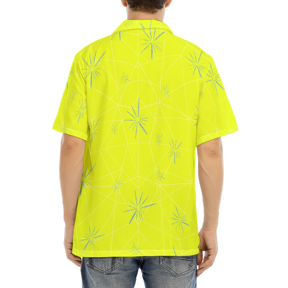 Joyful Blue & Yellow Florals - Men's Hawaiian Button Up Shirt