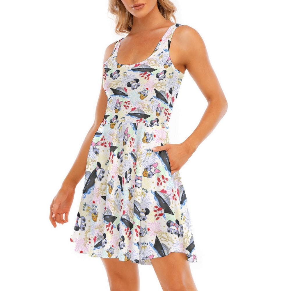 Wish Cruise Celebration - Women's Sleeveless Pocket Skater Dress
