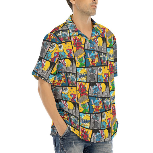 Superhero Stitch - Comic Action - Men's Hawaiian Button Up Shirt