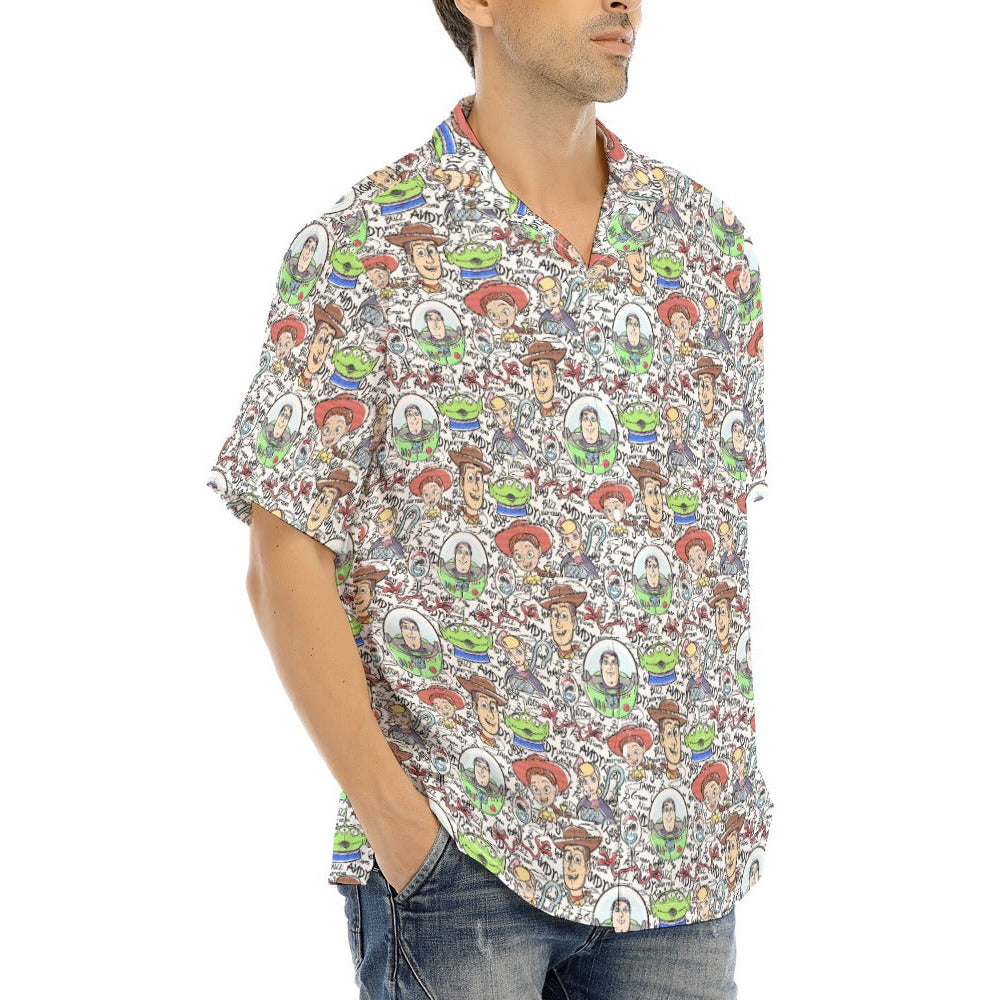 Sketch Autographs of Animated Toy Friends - Men's Hawaiian Button Up Shirt