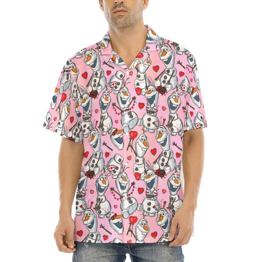 Sketched Snowman Valentine’s Day - Men's Hawaiian Button Up Shirt