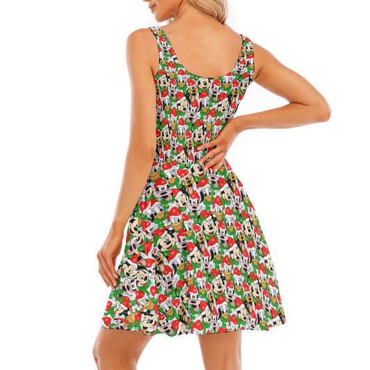 Mouse Friends in Santa Hats - Women's Sleeveless Pocket Skater Dress