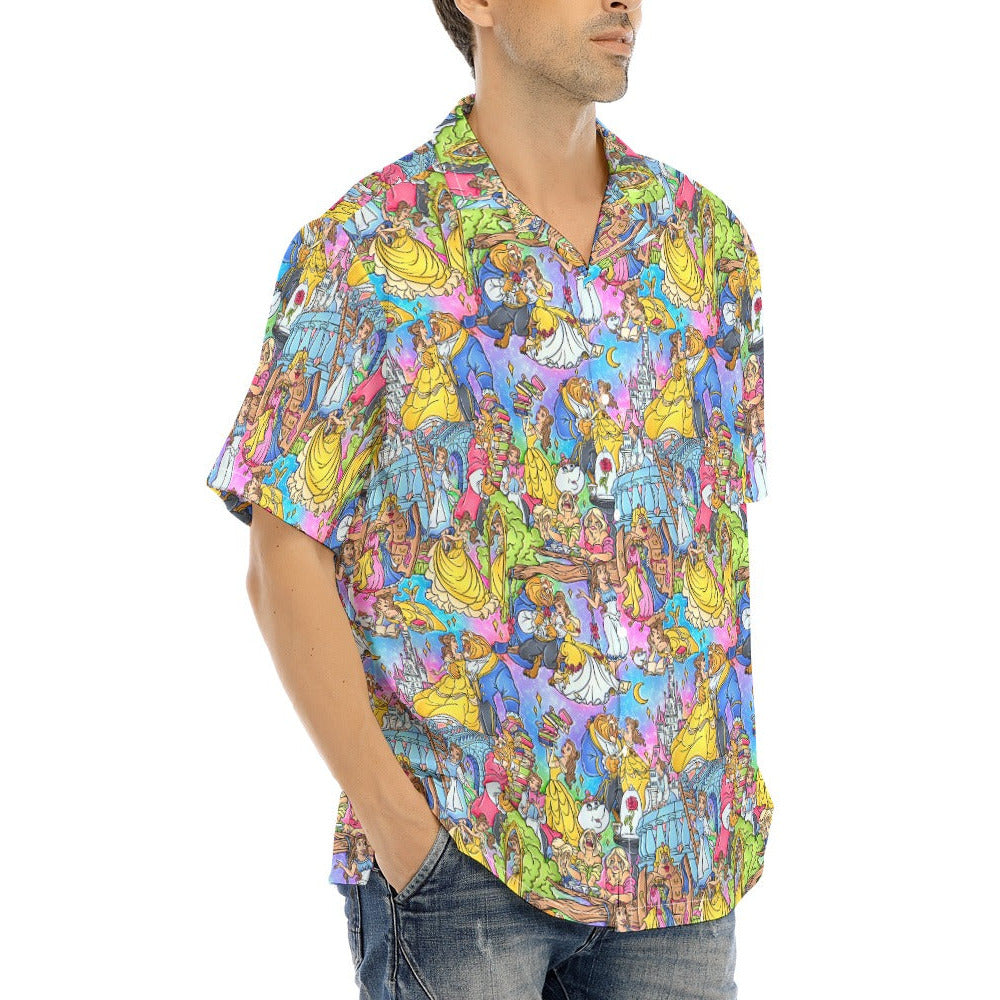 Enchanted Tale Storybook Scenes - Men's Hawaiian Button Up Shirt