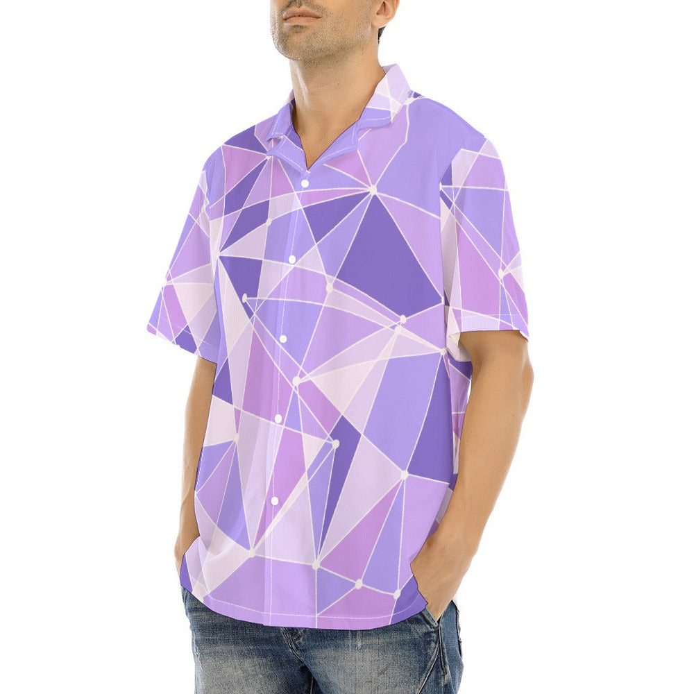 Geometric Purple Wall - Men's Hawaiian Button Up Shirt