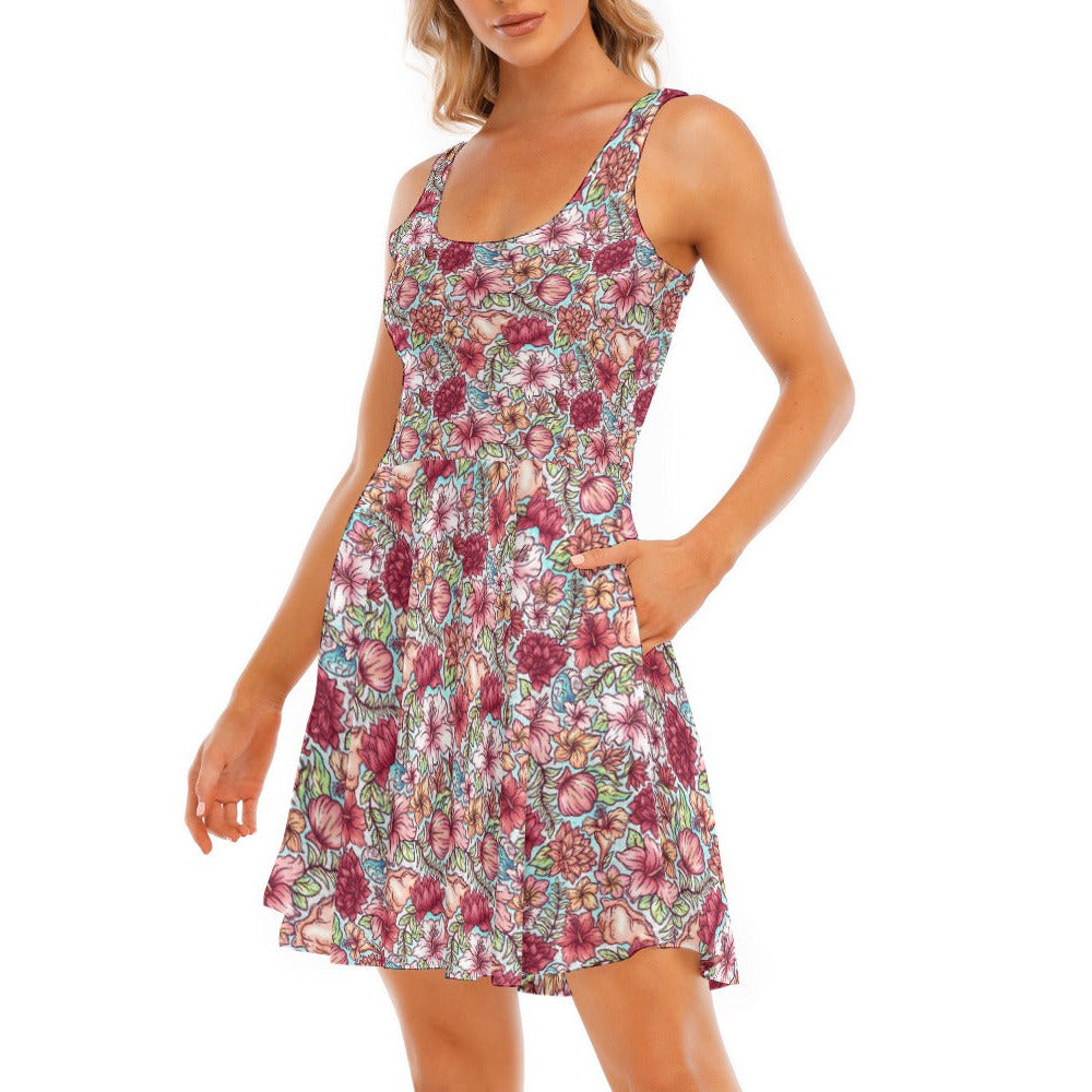 Fairytale Florals – Island Princess - Women's Sleeveless Pocket Skater Dress