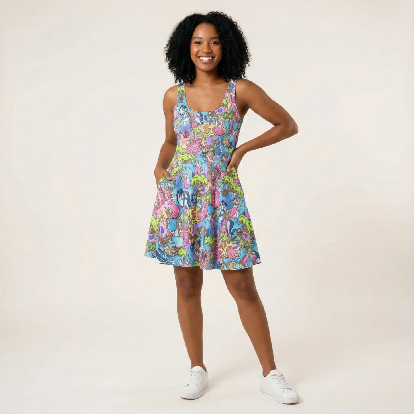 Dreaming Princess Storybook Scenes - Women's Sleeveless Pocket Skater Dress