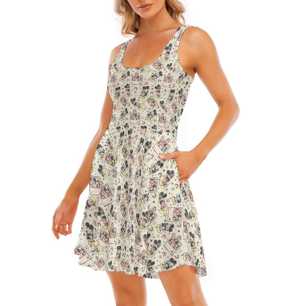 Retro Camera Mouse - Women's Sleeveless Pocket Skater Dress