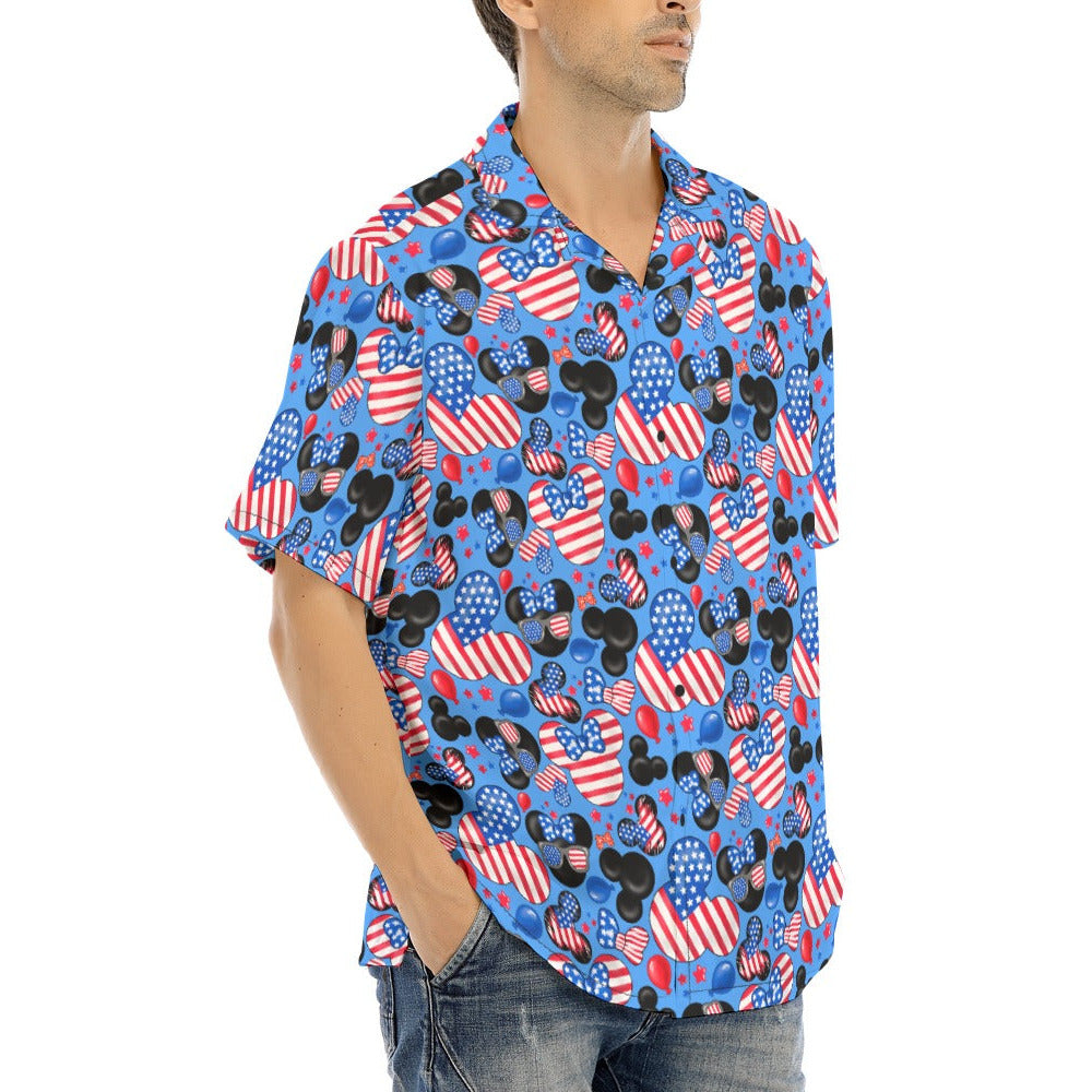 Mouse Fourth of July Celebration - Men's Hawaiian Button Up Shirt