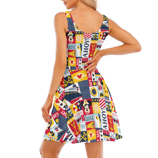 Nautical Cruise Patchwork - Women's Sleeveless Pocket Skater Dress