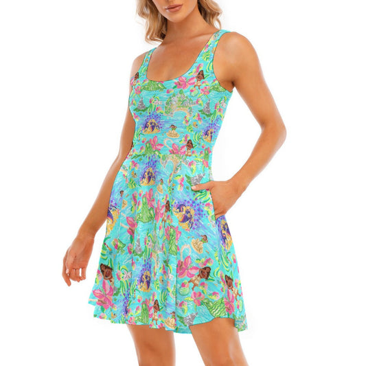 Tropical Island Paradise - Women's Sleeveless Pocket Skater Dress