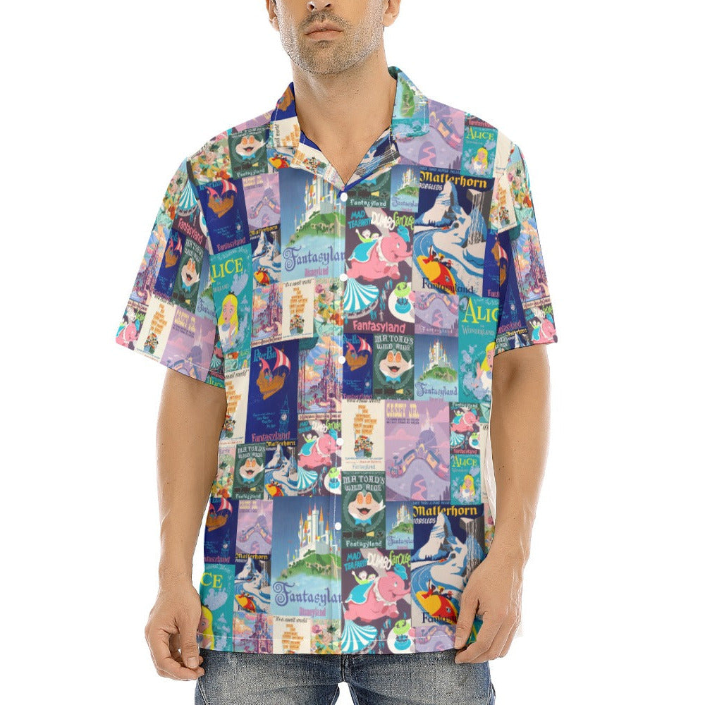 Vintage Fantasy Ride Posters - Men's Hawaiian Button Up Shirt