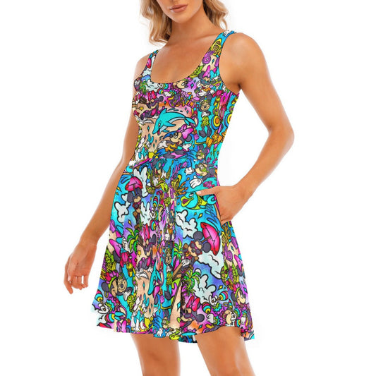 Island Beach Bash - Women's Sleeveless Pocket Skater Dress