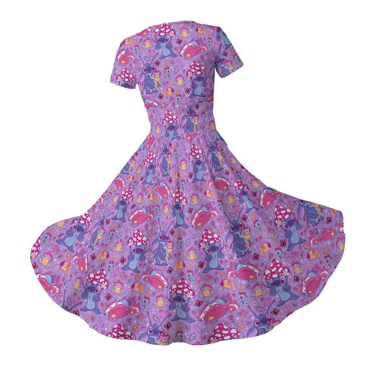 Blue Alien Mushroom Mischief - Women's V-Neck Ruched Midi Dress
