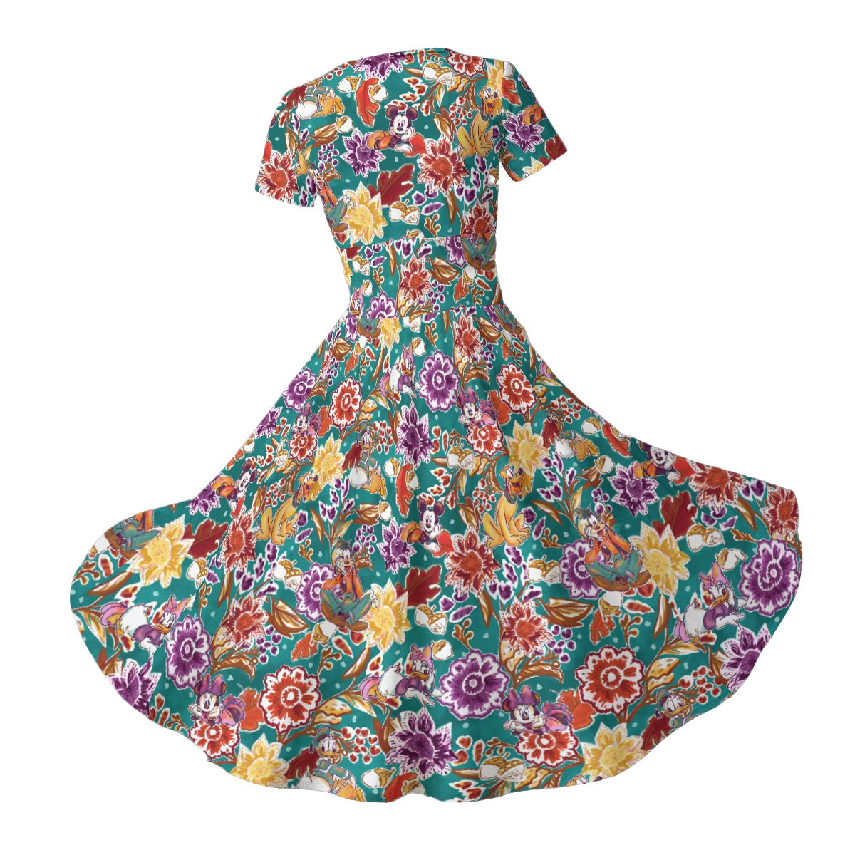 Mouse and Friends Fall Garden - Women's V-Neck Ruched Midi Dress