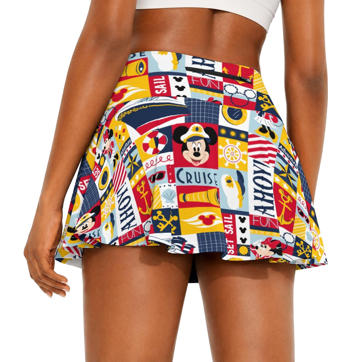 Nautical Cruise Patchwork - Women’s Athletic Skater Skort with Pockets