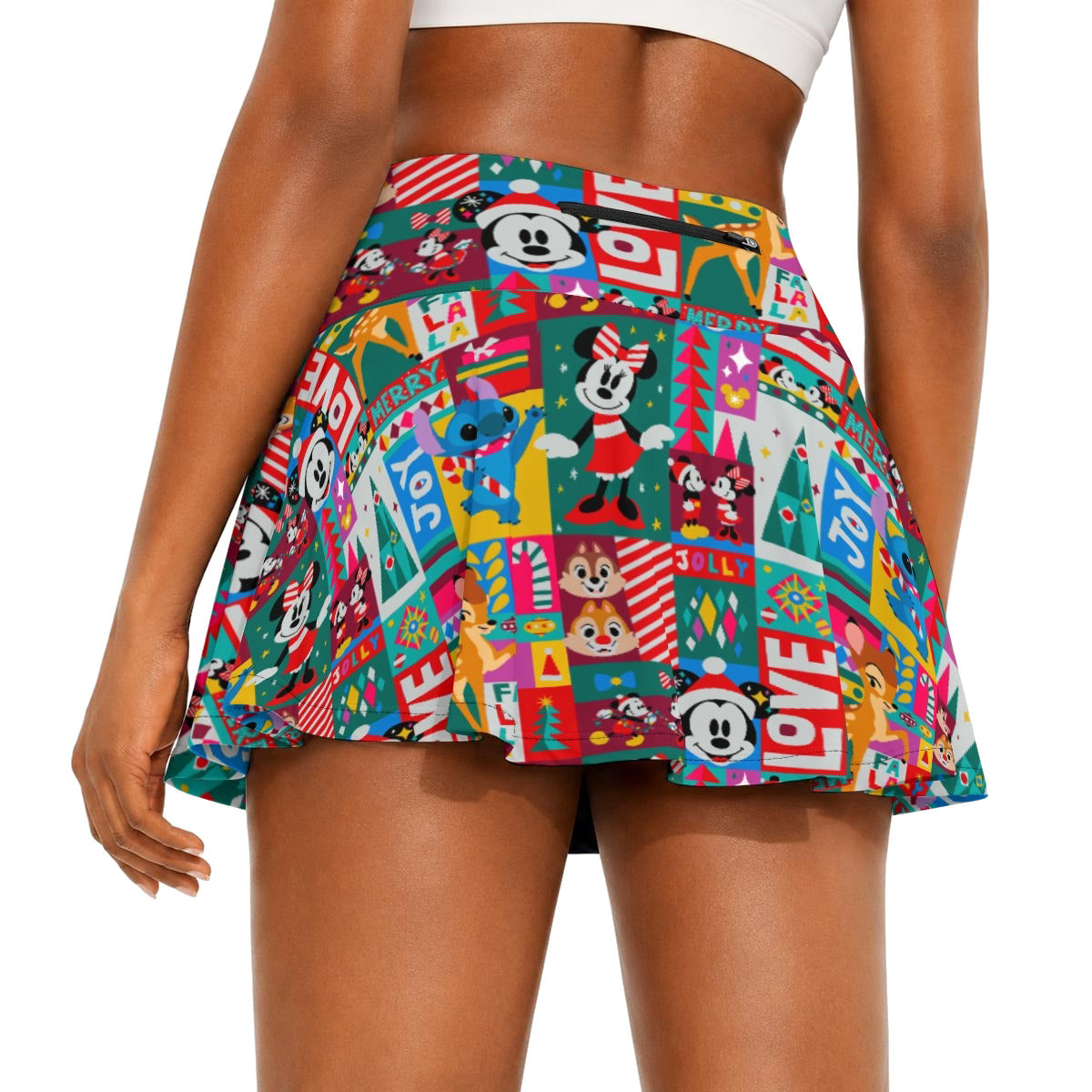 Mouse Christmas Colorblock - Women’s Athletic Skater Skort with Pockets